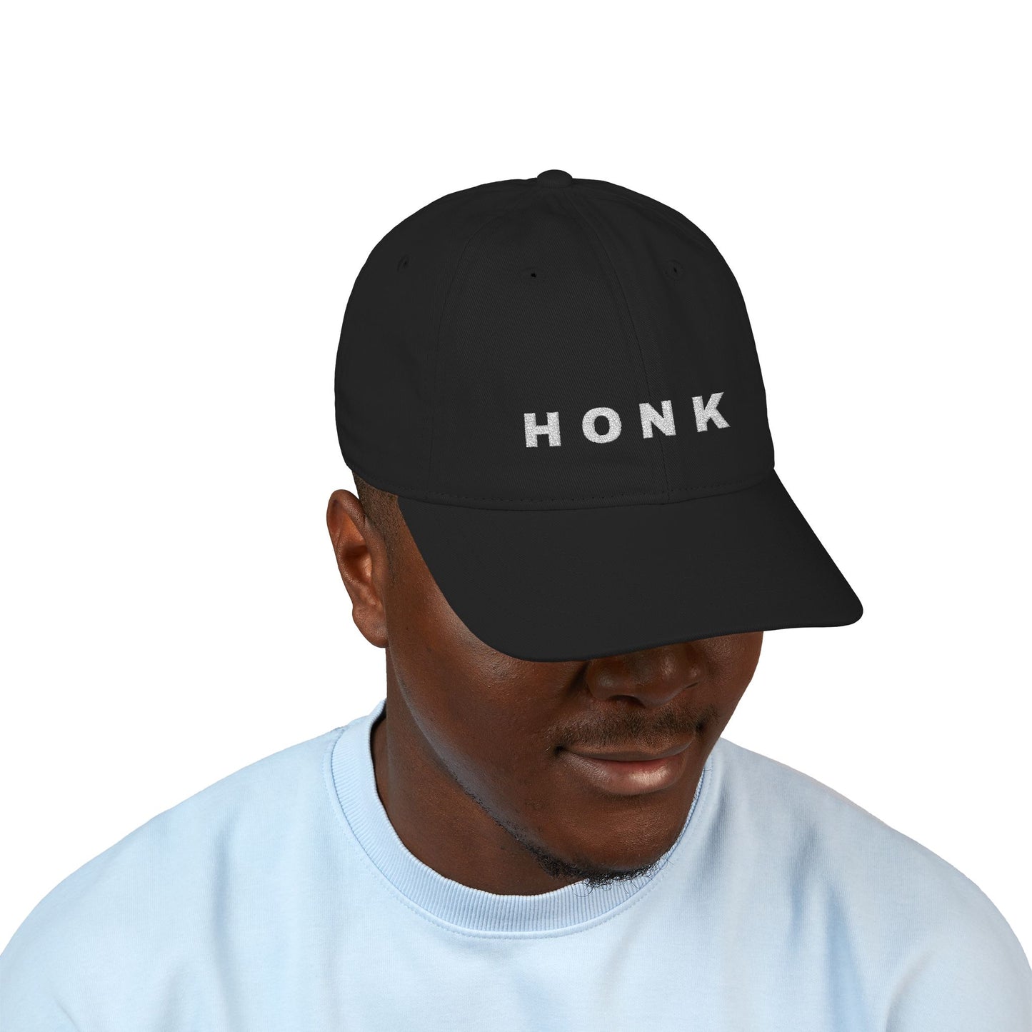 'Honk' White Embroidered Baseball Cap (Images Automatically Generated, Text is CENTERED on hat)
