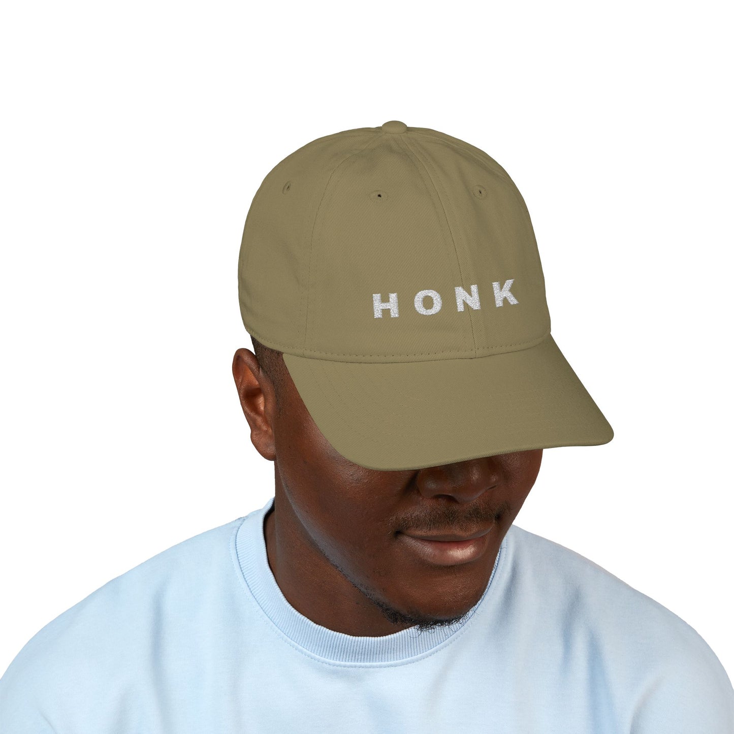 'Honk' White Embroidered Baseball Cap (Images Automatically Generated, Text is CENTERED on hat)