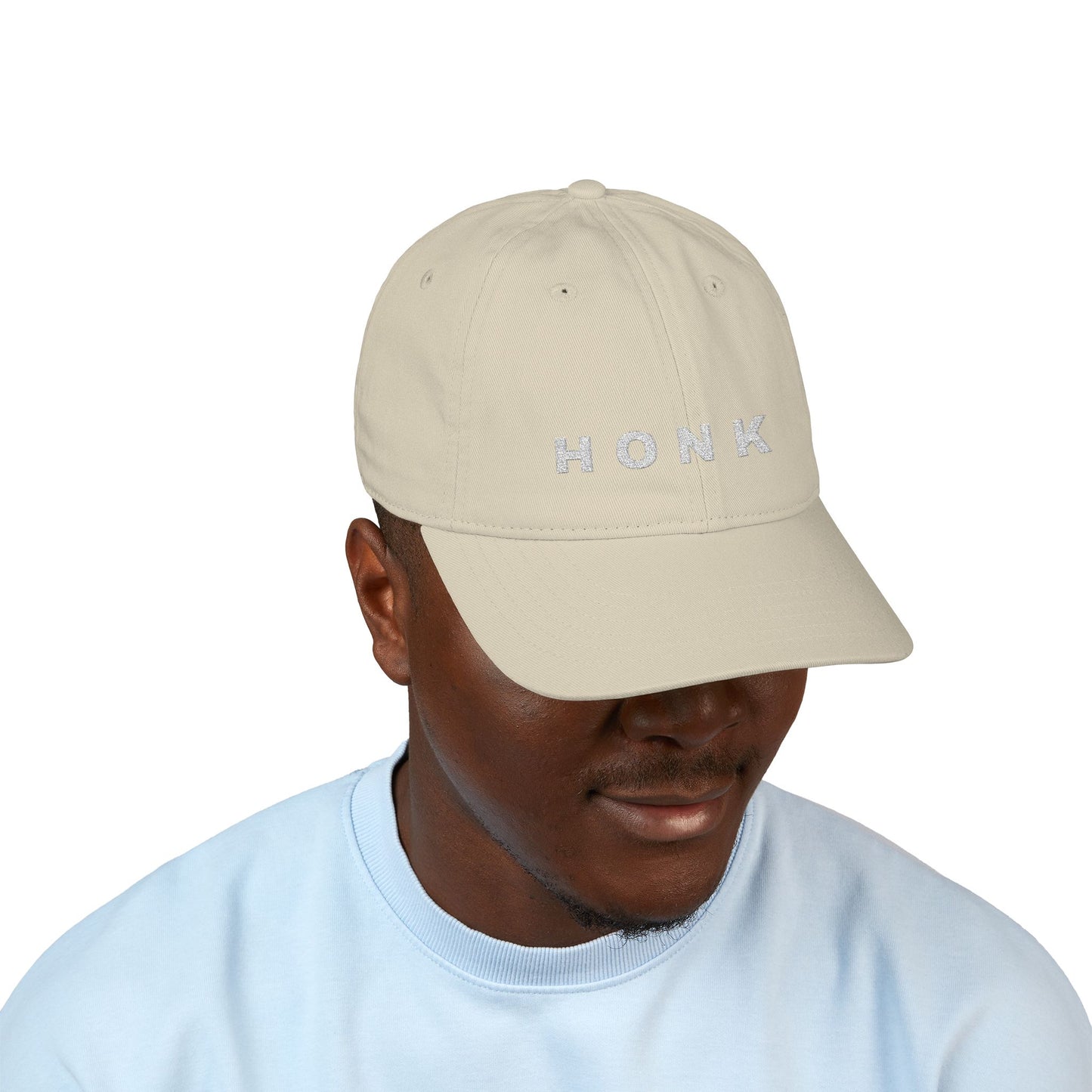 'Honk' White Embroidered Baseball Cap (Images Automatically Generated, Text is CENTERED on hat)