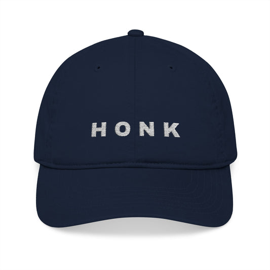 'Honk' White Embroidered Baseball Cap (Images Automatically Generated, Text is CENTERED on hat)