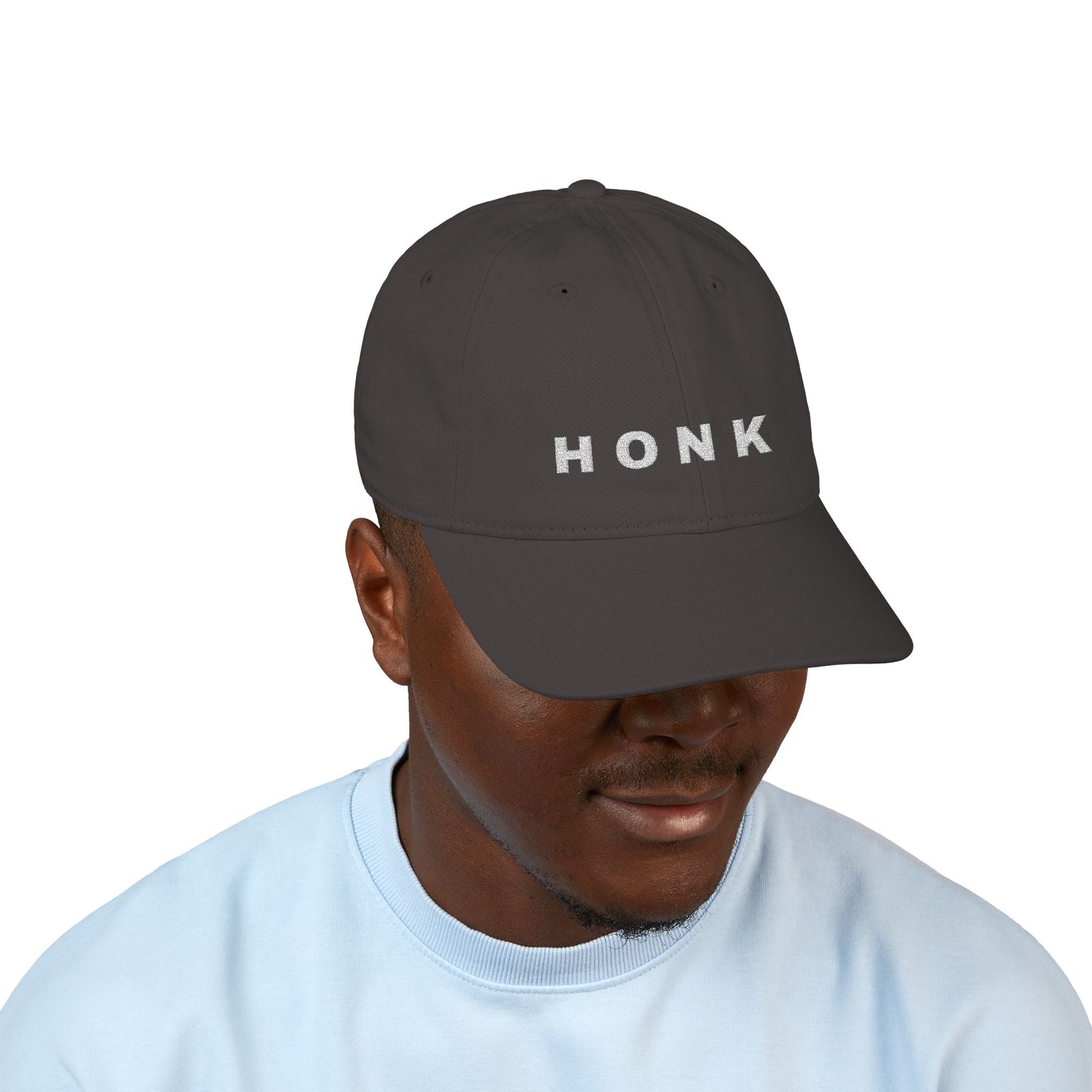'Honk' White Embroidered Baseball Cap (Images Automatically Generated, Text is CENTERED on hat)